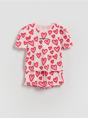Reserved - Dwuczęściowa piżama w serca - pastelowy róż