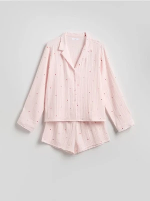 Reserved - Dwuczęściowa piżama w serca - pastelowy róż