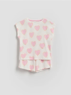 Reserved - Dwuczęściowa piżama w serca - złamana biel