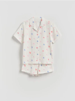 Reserved - Dwuczęściowa piżama w serca - złamana biel