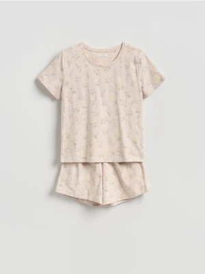 Reserved - Dwuczęściowa piżama z bawełny - beżowy