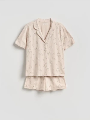 Reserved - Dwuczęściowa piżama z bawełny - beżowy