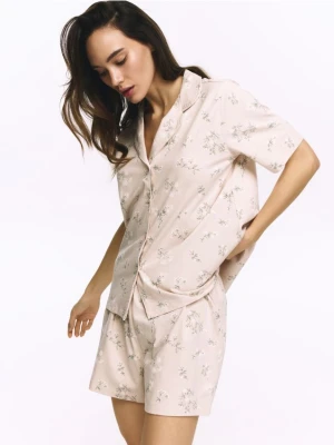 Reserved - Dwuczęściowa piżama z bawełny - beżowy