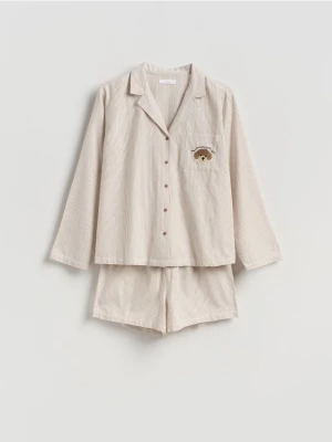 Reserved - Dwuczęściowa piżama z bawełny - beżowy