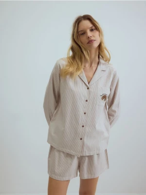 Reserved - Dwuczęściowa piżama z bawełny - beżowy
