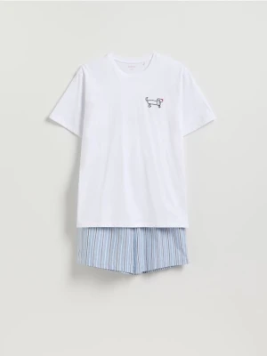Reserved - Dwuczęściowa piżama z bawełny - biały