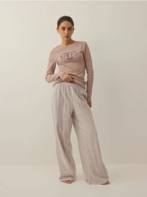 Reserved - Dwuczęściowa piżama z bawełny - brązowy