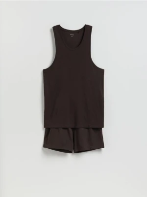 Reserved - Dwuczęściowa piżama z bawełny - ciemnobrązowy