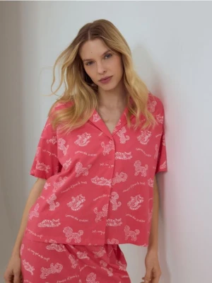 Reserved - Dwuczęściowa piżama z bawełny - fuksja
