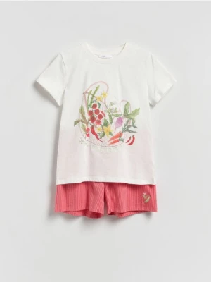 Reserved - Dwuczęściowa piżama z bawełny - intenstywna czerwień