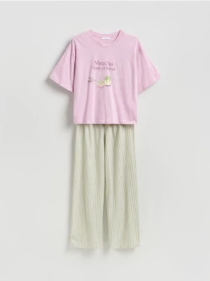 Reserved - Dwuczęściowa piżama z bawełny - jasnozielony