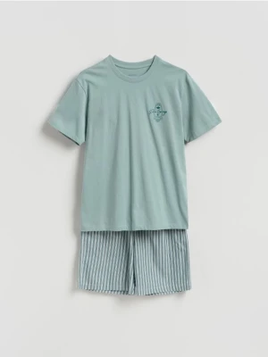Reserved - Dwuczęściowa piżama z bawełny - jasnozielony