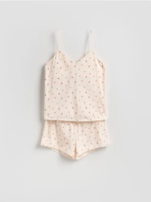 Reserved - Dwuczęściowa piżama z bawełny - kremowy