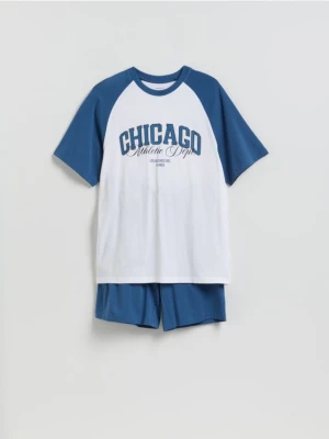 Reserved - Dwuczęściowa piżama z bawełny - niebieski