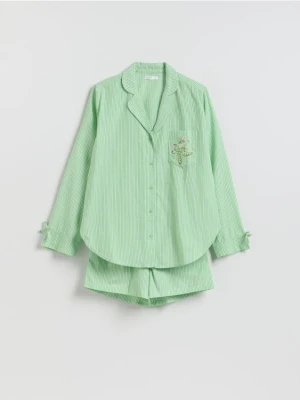 Reserved - Dwuczęściowa piżama z bawełny - zielony