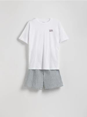 Reserved - Dwuczęściowa piżama z bawełny - złamana biel
