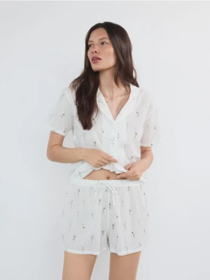Reserved - Dwuczęściowa piżama z bawełny - złamana biel