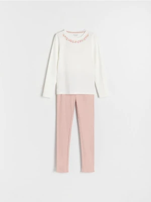 Reserved - Dwuczęściowa piżama z bawełny - złamana biel