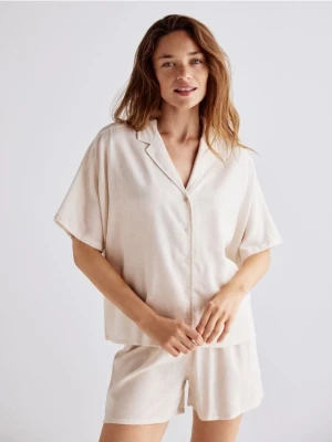 Reserved - Dwuczęściowa piżama z dodatkiem lnu - beżowy