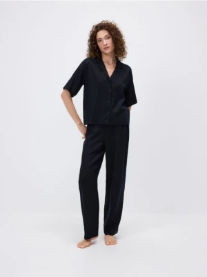 Reserved - Dwuczęściowa piżama z dodatkiem lnu - czarny