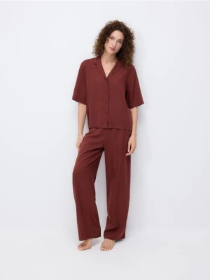 Reserved - Dwuczęściowa piżama z dodatkiem lnu - karminowy