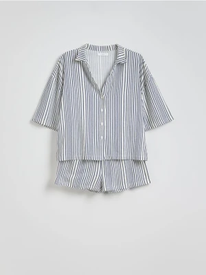 Reserved - Dwuczęściowa piżama z dodatkiem lnu - niebieski