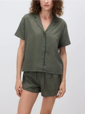 Reserved - Dwuczęściowa piżama z dodatkiem lnu - oliwkowy