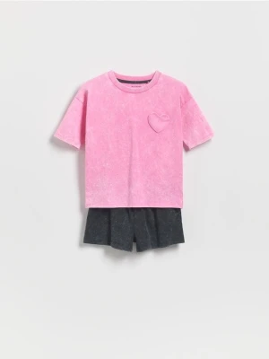 Reserved - Dwuczęściowa piżama z efektem sprania - intensywny róż