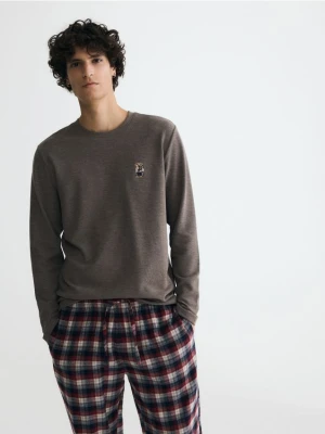 Reserved - Dwuczęściowa piżama z haftem - beżowy