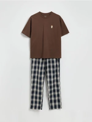 Reserved - Dwuczęściowa piżama z haftem - brązowy