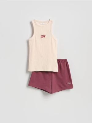 Reserved - Dwuczęściowa piżama z haftem - ciemnofioletowy