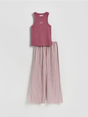 Reserved - Dwuczęściowa piżama z haftem - ciemnofioletowy