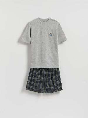 Reserved - Dwuczęściowa piżama z haftem - ciemnoszary