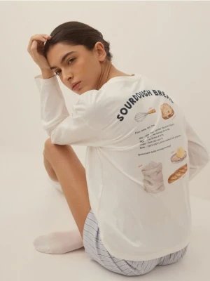 Reserved - Dwuczęściowa piżama z haftem i nadrukiem - jasnoniebieski