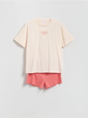 Reserved - Dwuczęściowa piżama z haftem - intenstywna czerwień