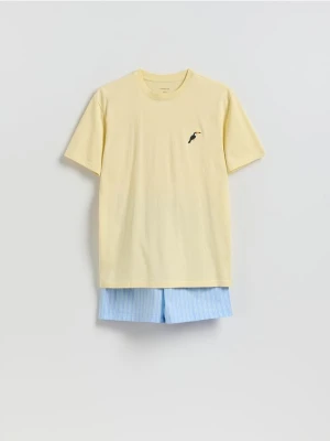 Reserved - Dwuczęściowa piżama z haftem - jasnożółty