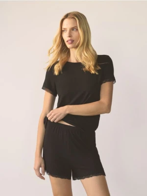 Reserved - Dwuczęściowa piżama z koronką - czarny