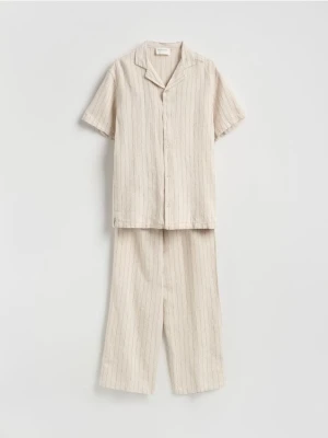 Reserved - Dwuczęściowa piżama z lnem - beżowy