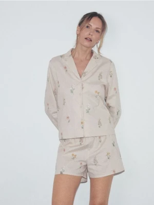 Reserved - Dwuczęściowa piżama z lnem - kremowy