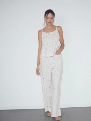 Reserved - Dwuczęściowa piżama z lnem - kremowy