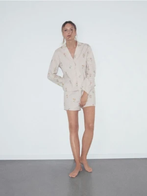 Reserved - Dwuczęściowa piżama z lnem - kremowy