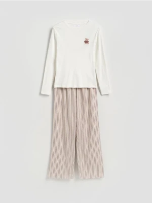 Reserved - Dwuczęściowa piżama z modalem - beżowy