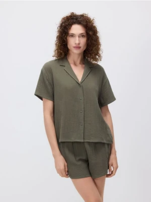 Reserved - Dwuczęściowa piżama z muślinu - oliwkowy
