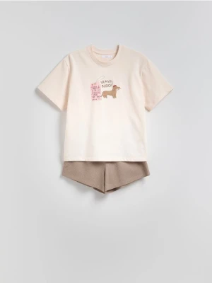 Reserved - Dwuczęściowa piżama z nadrukiem - beżowy
