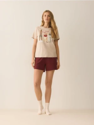 Reserved - Dwuczęściowa piżama z nadrukiem - bordowy