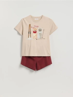 Reserved - Dwuczęściowa piżama z nadrukiem - bordowy