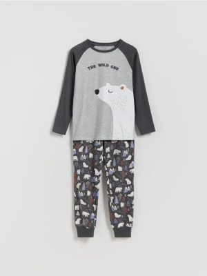 Reserved - Dwuczęściowa piżama z nadrukiem - ciemnoszary