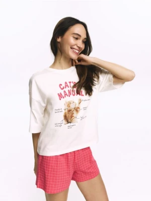 Reserved - Dwuczęściowa piżama z nadrukiem - intensywny róż