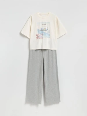 Reserved - Dwuczęściowa piżama z nadrukiem - jasnoszary