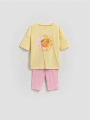 Reserved - Dwuczęściowa piżama z nadrukiem - jasnożółty